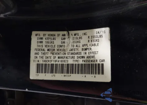 2015 Honda Accord Ex from USA, damaged, VIN 1HGCR2F78FA169920
